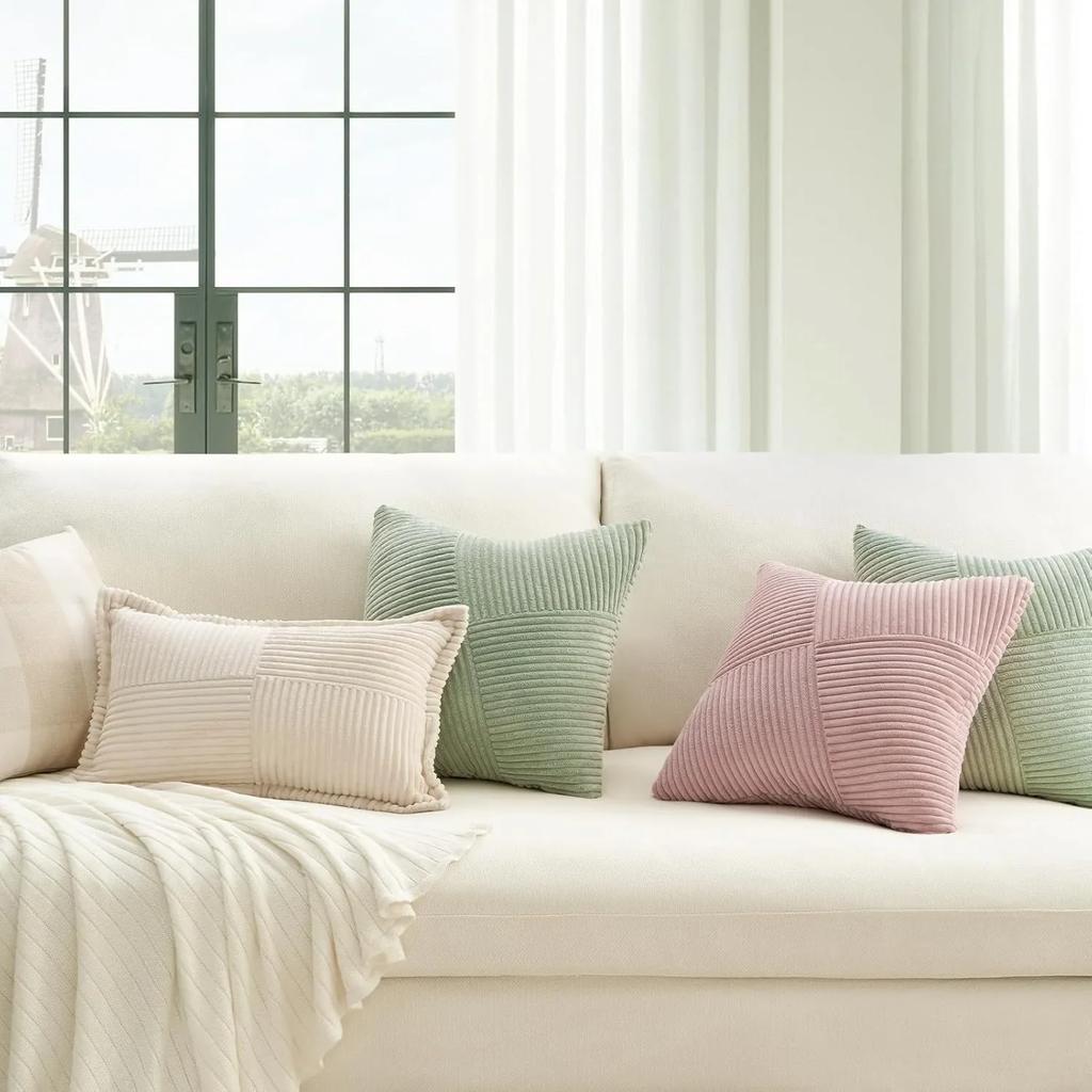 Green Spring Windmill Patchwork Pillow Case 40x40cm Nordic Corduroy Cushion Covers Farmhouse Throw Pillow Covers Home Decor