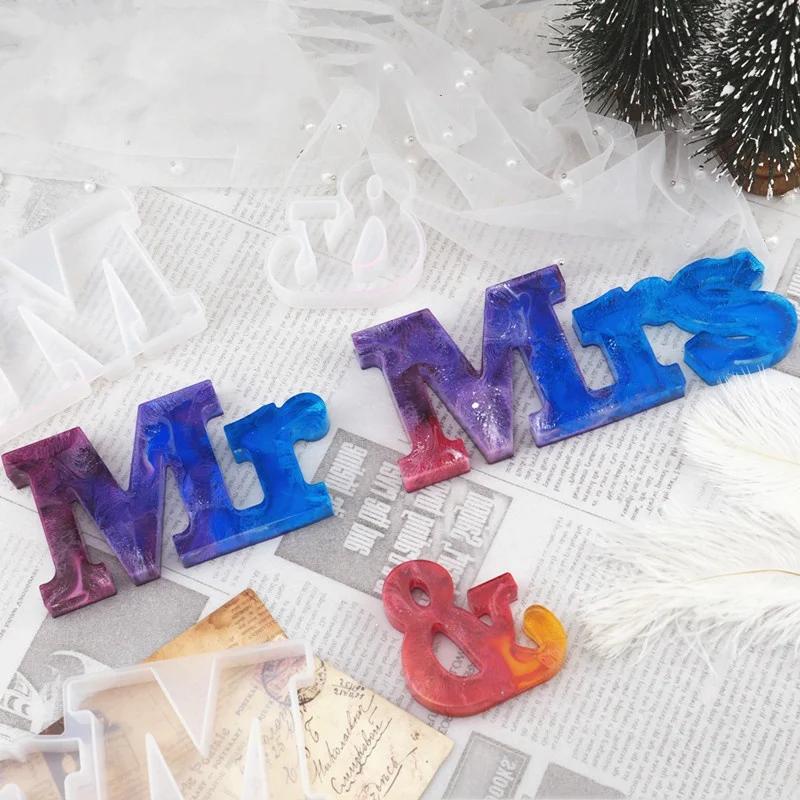 DIY Resin Letter Ornaments English Word Combination Mr & Mrs.Silicone Mirror Large Glue Mold
