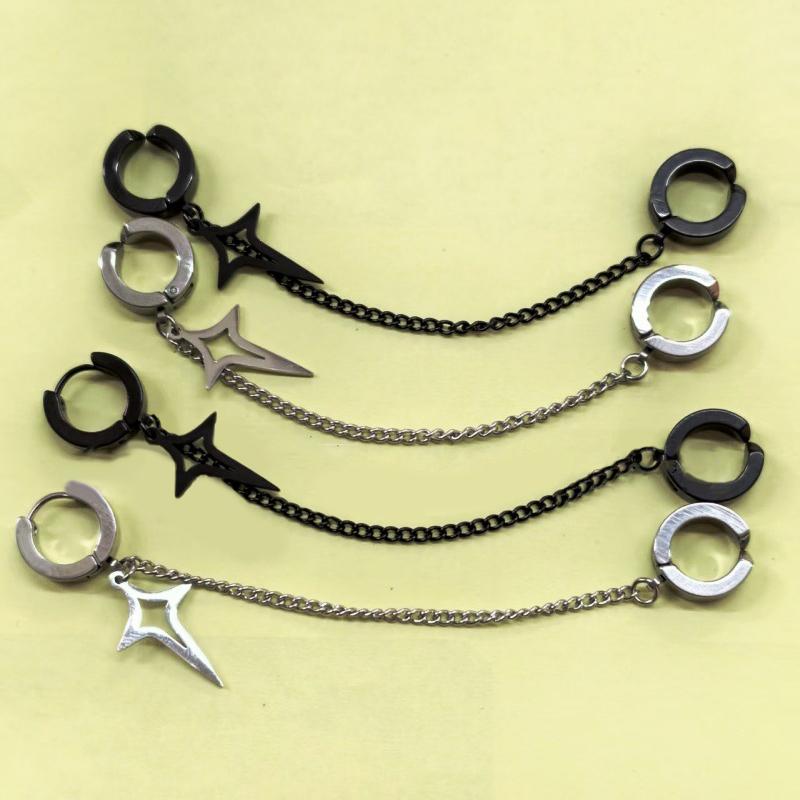 2 Pièces Boucles d'Oreilles Minimalistes Pour Adolescents Oreille Sans Perçage Bijoux Femmes Hommes Rétro Punk Pendentif Étoile à Quatre Pointes Ornements Cadeau