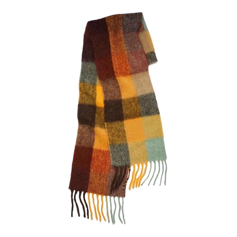 Winter Scarf For Women Luxury Cashmere Warm Rainbow Plaid Pashmina Blanket Shawl Thick Soft Bufanda Wraps Long Poncho Echarpe
