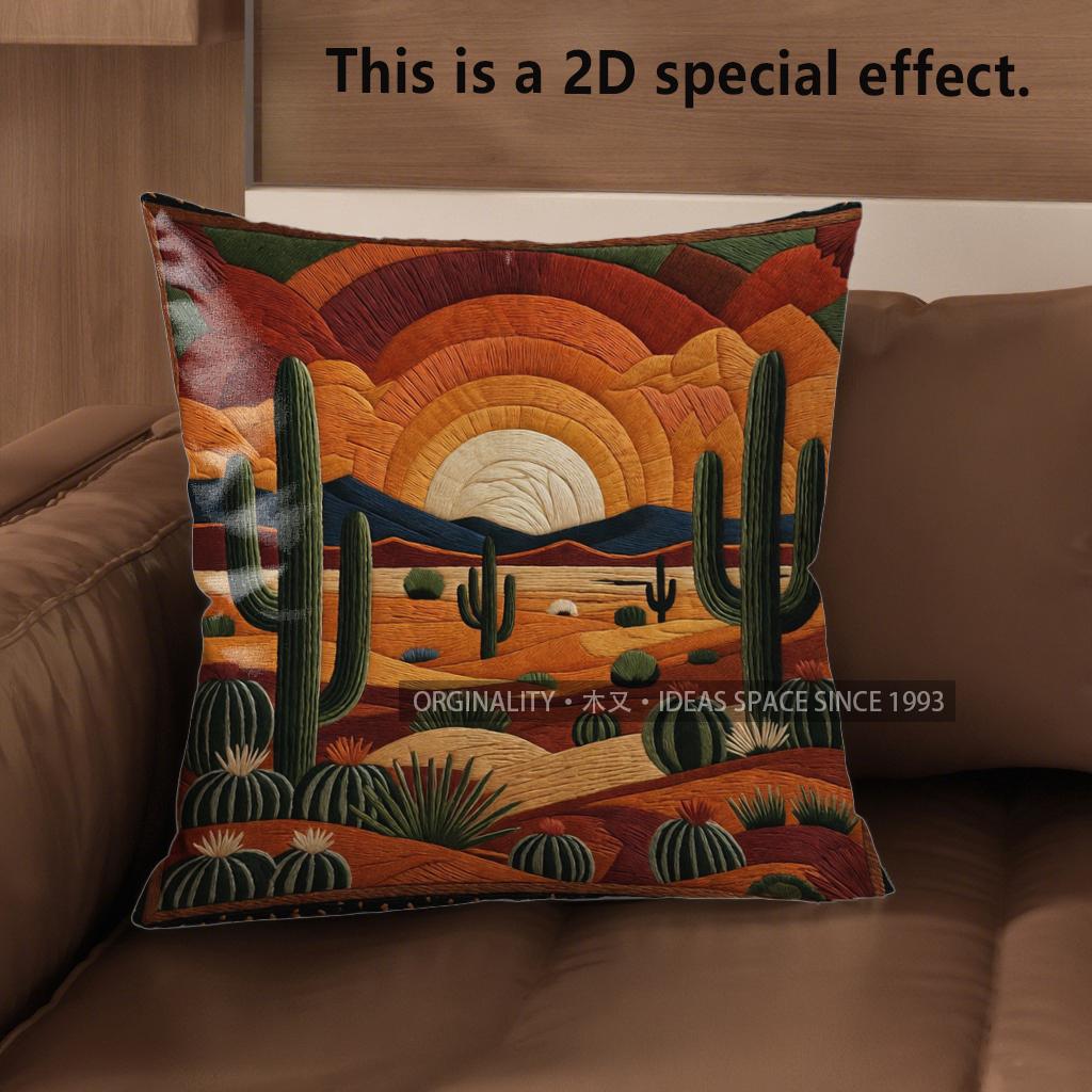 2D Southwestern Desert Sunset Throw Pillow Covers Pattern Cushion Cover Suitable For Sofa Bedroom Car Pillow Cover
