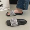 2025 new summer rhinestone fashion outer wear casual open-toe one-word buckle sandals flat-soled cool slippers women