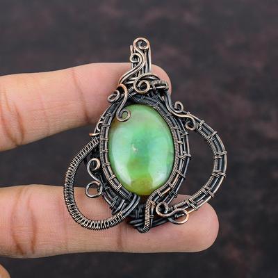Chrysoprase Pendant Gemstone Pendant Copper Wire Wrapped Pendant Antique Copper Jewelry Handmade Pendant Wire Wrap Jewelry Mother's Day Gift