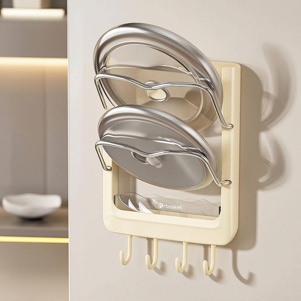 Kitchen Wall Mount Pot Lid Rack With Multilayer Storage For Home Cooking