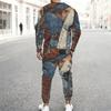 Men S Plus Size Tie Dye Printed Round Neck Long Sleeve Top Cuffed Pants Two Piece Set