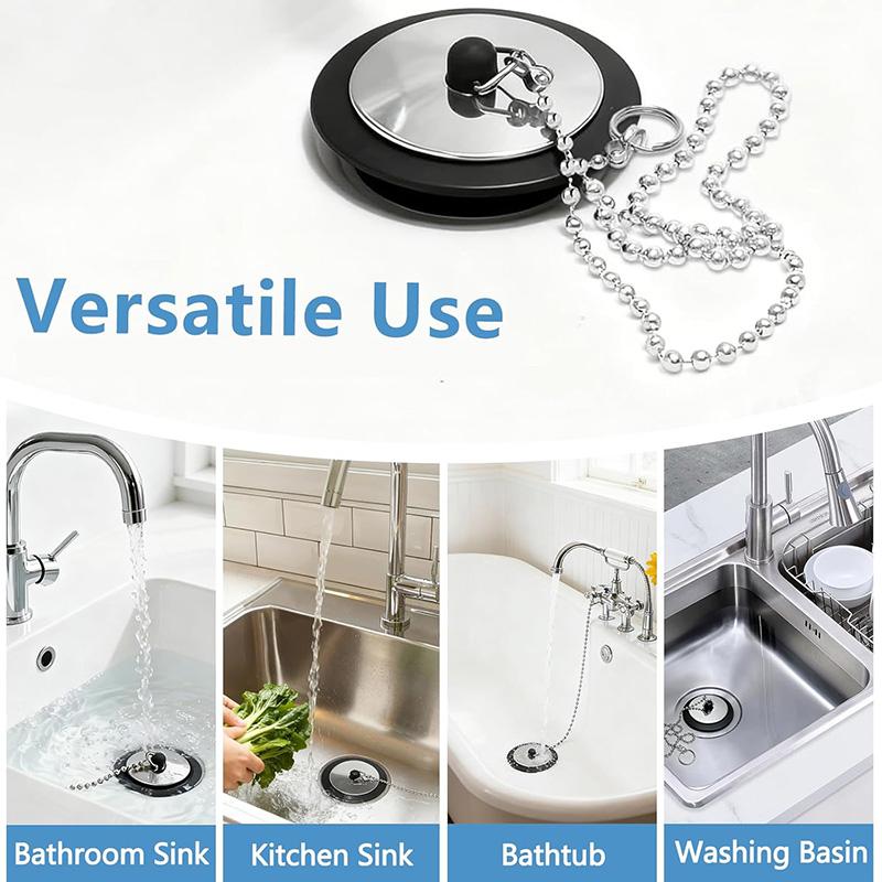 1/2/3 Stück Badewannenstöpsel mit 40cm Kette Universeller Badewannen-Abflussstopfen Ersatz Waschbeckenstöpsel für Badezimmer Küchenspüle Stöpsel Set