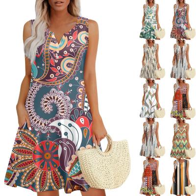 Womens Summer Dresses Loose V Neck Sleeveless Sundresses Dress With Pockets