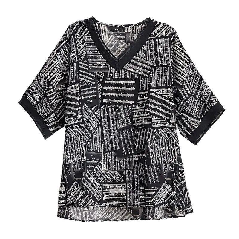 Fashionable Plus Size Chiffon Top Summer Floral Print Loose Fit Elegant T Shirt for Women Hide Tummy