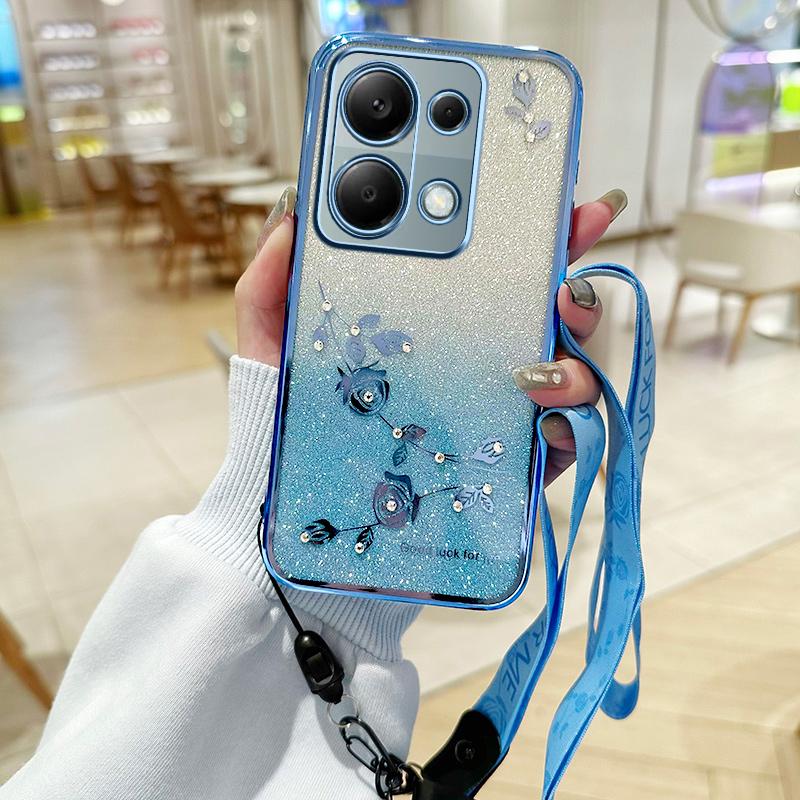 KADEM Phone Case For Xiaomi Redmi Note 13 Pro 4G/Note 14S 4G/Poco M6 Pro 4G,Flower Pattern TPU Gradient Cover with Lanyards
