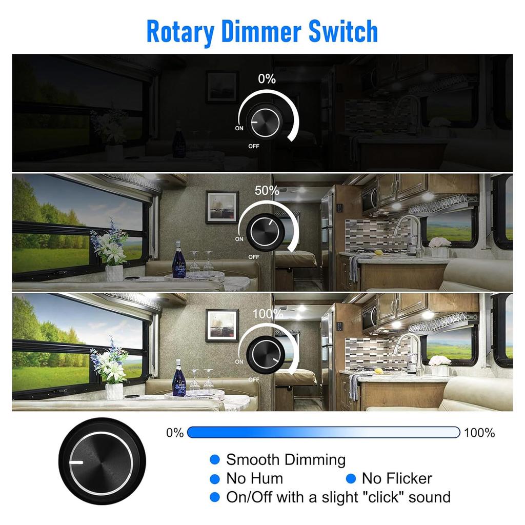 Dual Rotary 12V LED Dimmer Switch 60W PWM Control with Silent Operation Plastic LED Dimmer Tool For Car Van Lighting