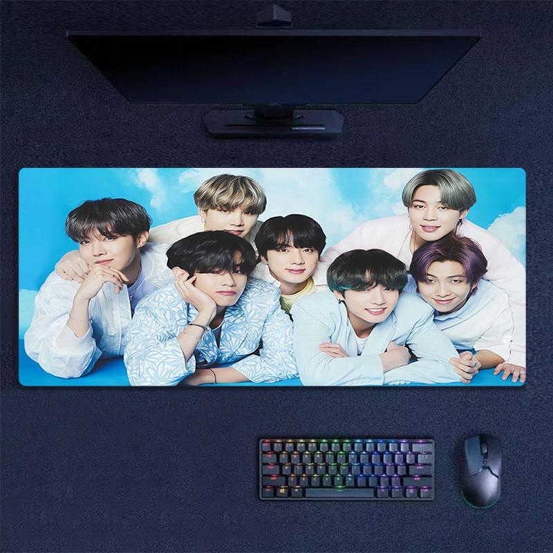 BTS Mouse Pad, Large Gaming Desk Mat, Non-slip XXL Mousepad for Laptop & Tablet, Mini PC Playmat with Stitched Edges