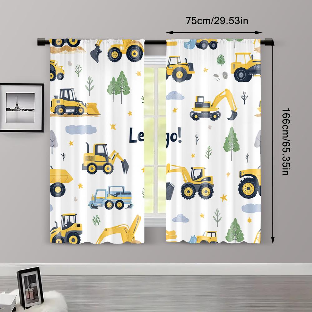 2pcs   Curtain Fabric Playful Construction & Farm Vehicle Polyester Woven (without rod) Room Decor Ldeal for Bedroom Living Room