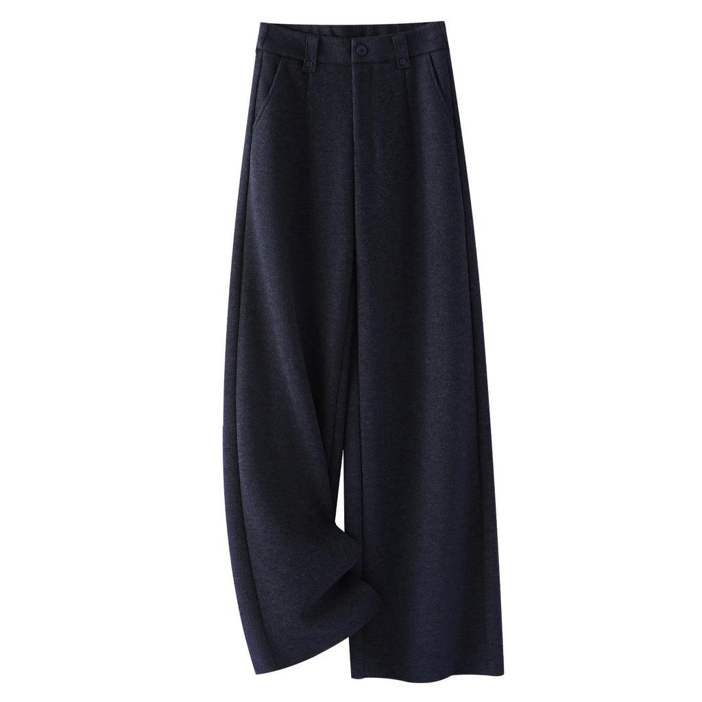 Women's Woolen Wide-Leg Drape Pants: New 2025 Loose, Stylish Velvet-Enhanced Suit Trousers for Autumn and Winter.