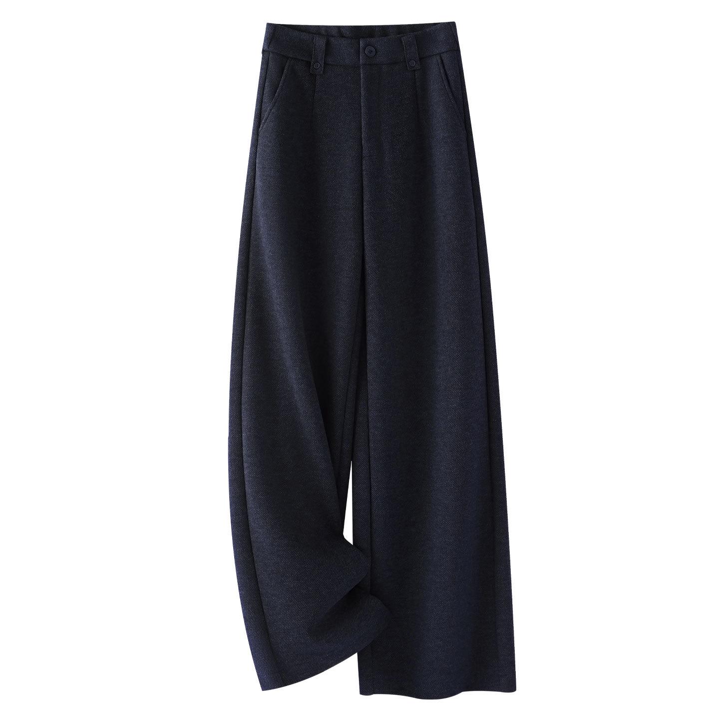 

Women s Woolen Wide-Leg Drape Pants: New 2025 Loose, Stylish Velvet-Enhanced Suit Trousers for Autumn and Winter. 2XL [125-135 lbs] темно-синий