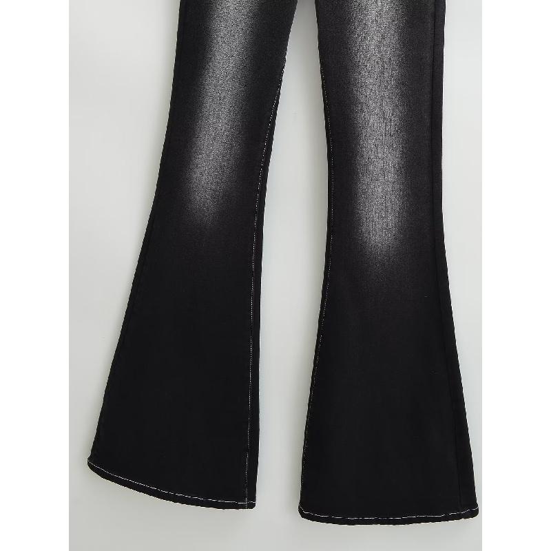 Vintage high-waisted micro-flare women's jeans with visible stitching design, front pockets, slim fit, super slimming, floor-length pants