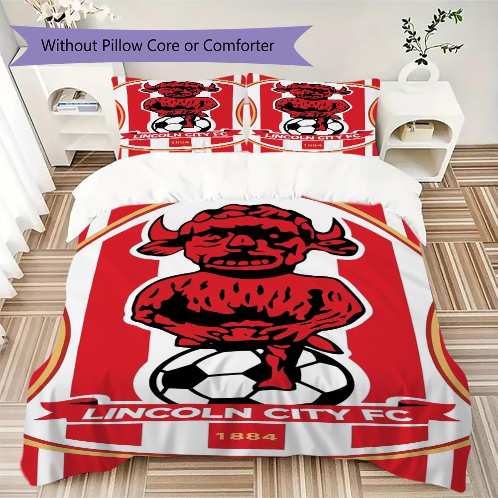 Lincoln City FC Pattern Bedding uilt Set uilt Cover Pillowcase Home Decoration Birthday Gift (1 * duvet cover + 2 * pillowcase without core)
