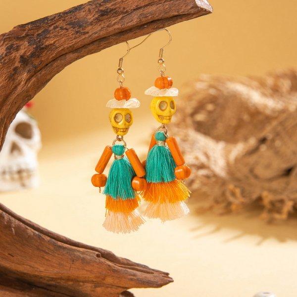 Creative Halloween Skeleton Skull Tassel Dangle Earrings for Women Gothic Skull Drop Earrings Festival Party Jewelry