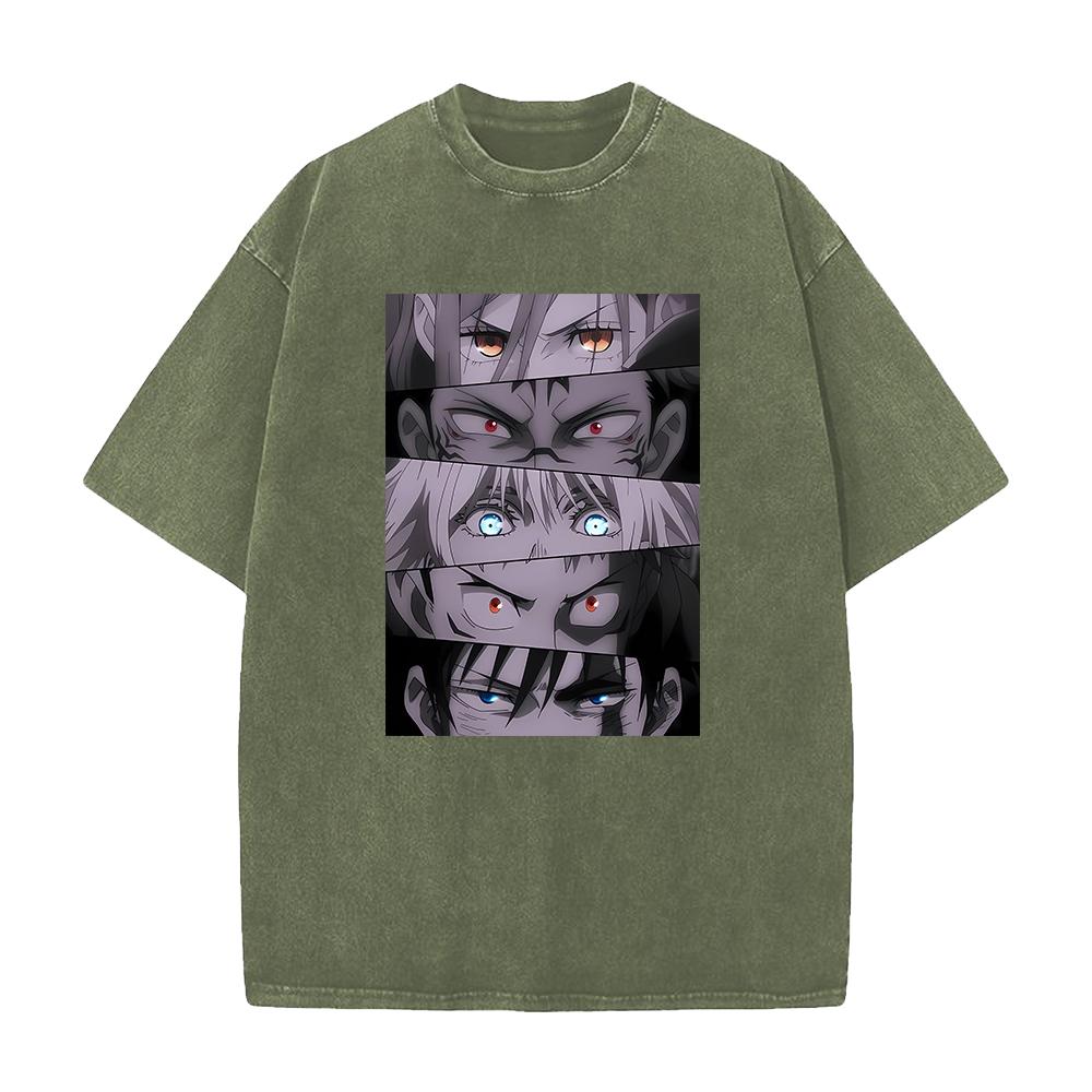 Anime Jujutsu Kaisen Gojo Satoru Itadori Yuji Fushiguro Megumi Print Washed T-shirt Men Women Washed Cotton Tshirts Harajuku Tee