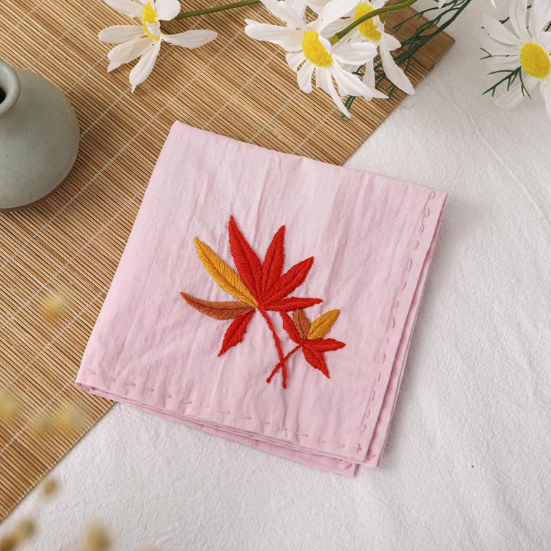 Diy Handmade Embroidery Material Package, Handkerchief Series Maple Leaf Ginkgo Flower Needle And Thread Set
