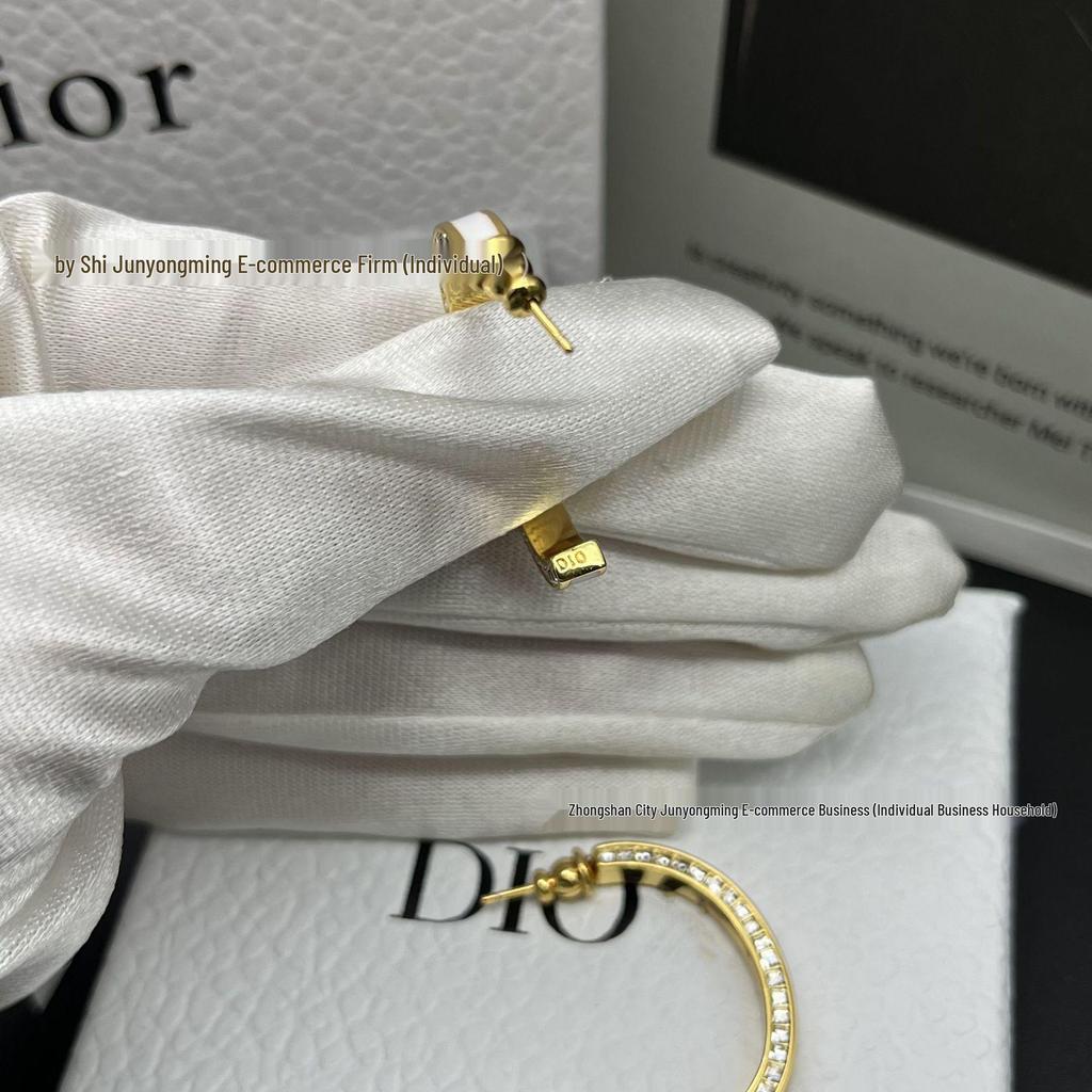 Black & White Enamel Letter-Inlaid Diamond Half-Hoop Earrings for Women