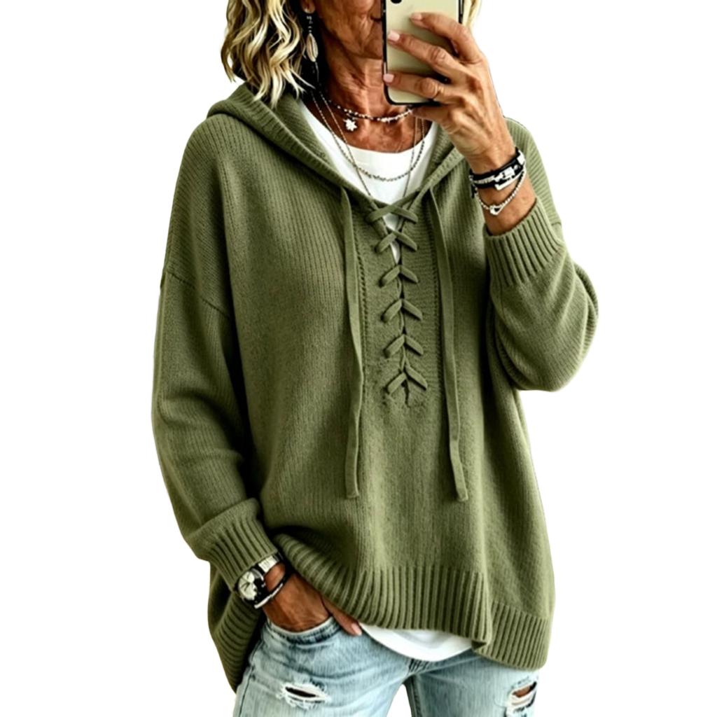 Women's Hooded Sweater with Long Sleeve Loose Fit Color