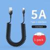 Spring Telescopic Type C Data Cable 66W 5A Fast Charging USB 3A Micro Car Phone Charger for iPhone 15 14 Pro Sumsung Xiaomi POCO