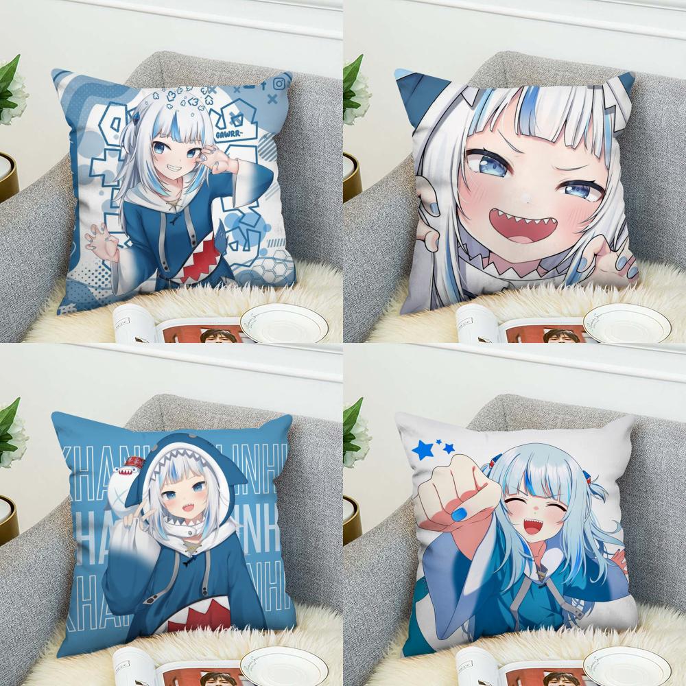 Gawr Gura Pillow Case For Car Sofa Decorative Home Doublesided Print Plush Square Throw Pillow Cushion Cover
