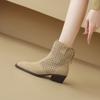 Fashion 2025 Spring Autumn Chelsea Boots for Woman Cow Suede Pointy Toe Wedge Heel Ankle Boots Cutouts Comfortable Cowboy Boots Female