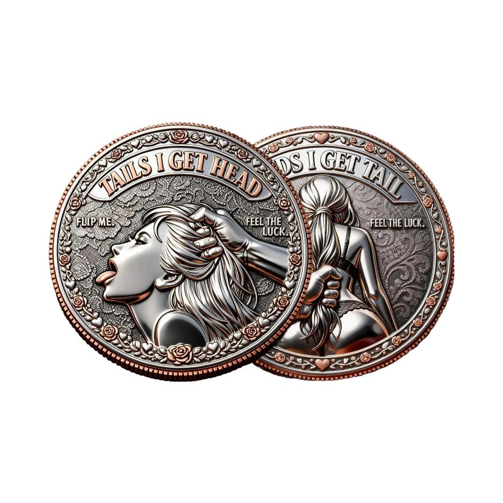 Heads I Get Tail/Tails I Get Head Commemorative Coin, Funny Heads And Tails Challenge Decision Coin, Double-Sided , Humor Prank Gift For Adult