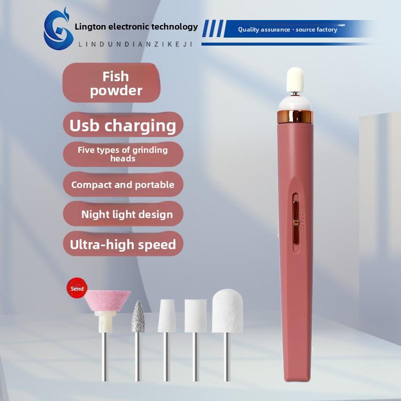 Mini Electric Nail Grinder Portable Nail Drill Machine for Women, Home Manicure Pedicure Tool with 5 Heads