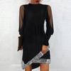 Women's Fashion Lace Mesh Sequin Patchwork Long Sleeve Round Neck Dress