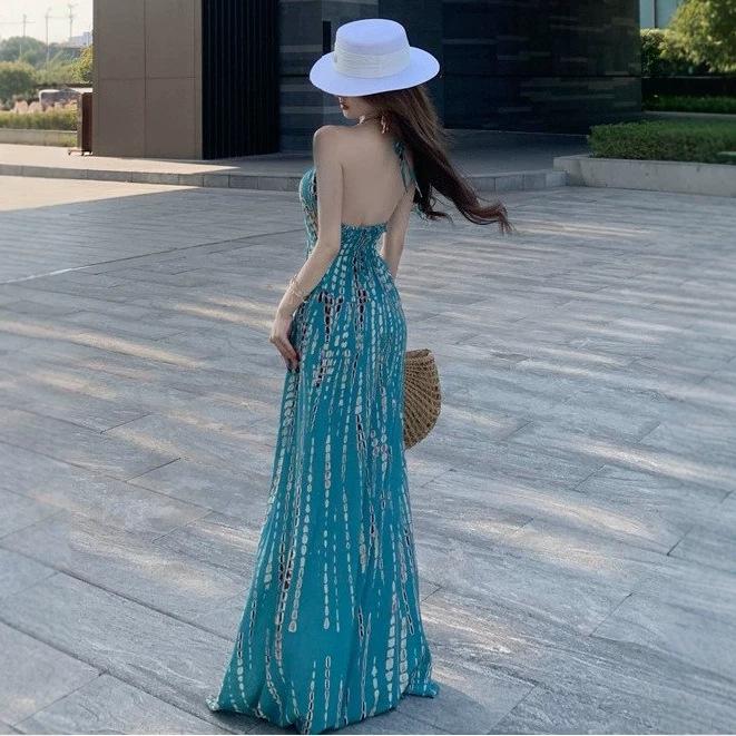 Thai neck sling dress female sexy backless seaside travel vacation photo skirt temperament beach dress