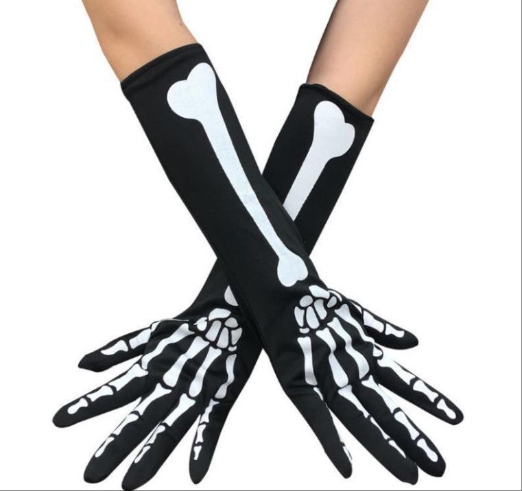 Luminous Japanese Bone Print Tattoo Pantyhose - Slim Black Stockings for Halloween Disco