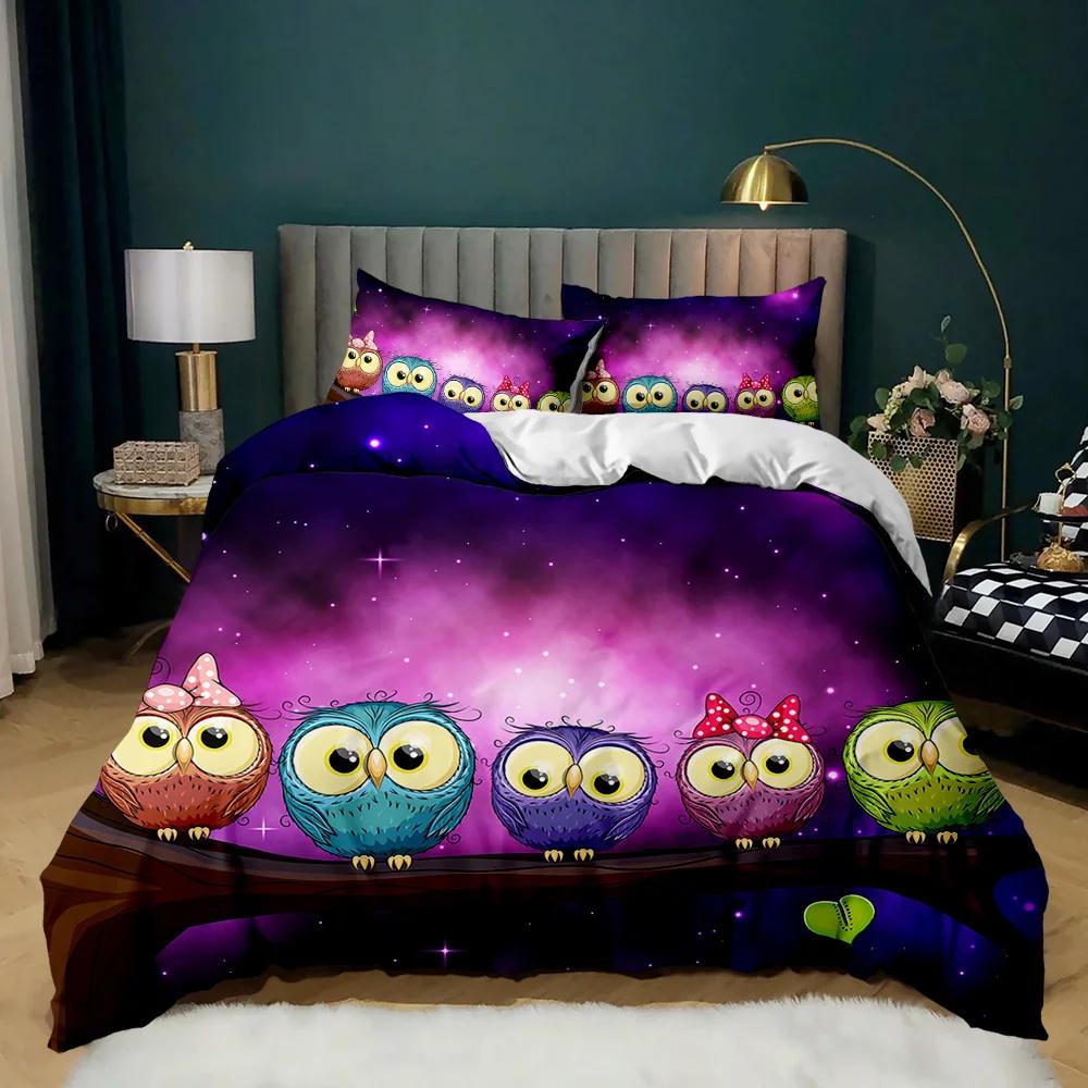 Owl Duvet Cover Twin King Queen Size Cartoon Owl Comforter Cover Bird Animal Bedding Set Boys Quilt Cover Polyester Quilt Cover
