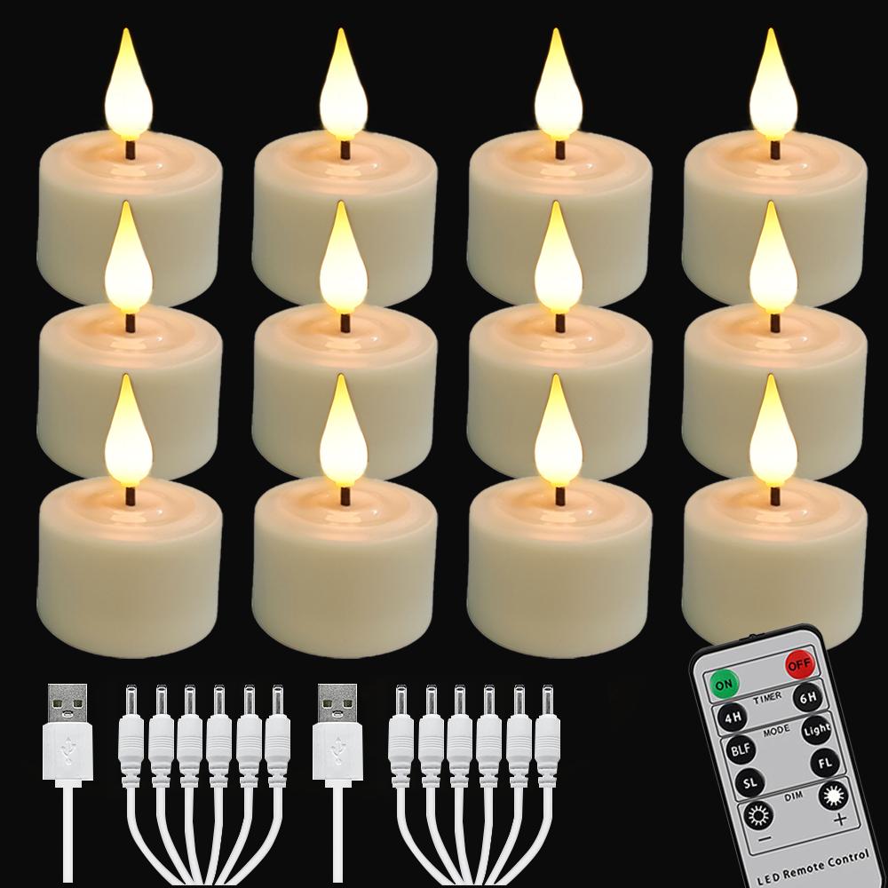 FPOO LED Candle USB Rechargeable Led Tea Light Set With Flashing Flameless Timed Remote Control Birthday Home Decoration Candles