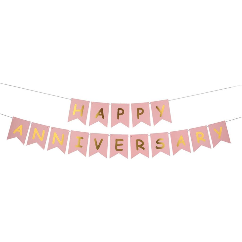 White Happy Anniversary Banner, Party Supplies for Wedding Birthday Party Ceremony Decoration