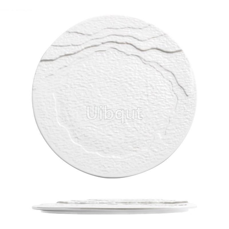 white round Ceramic creative Dinner steak Plate Irregular Texture Dessert Dish Snack Pasta Flat Restaurant Specialty Tableware