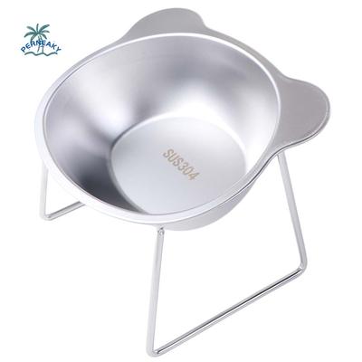 Tigela de Gato de Aço Inoxidável Resistente a Quedas Proteção Cervical com Suporte Tigela Elevada para Ração de Gato Ângulo Inclinado de 15° Anti-viragem