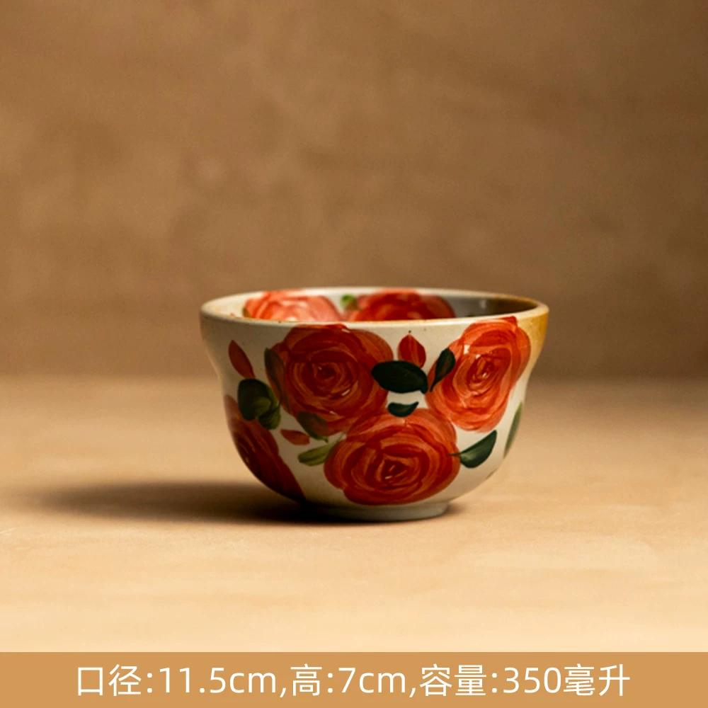 Creative Retro Pastoral Style Ceramic Bowl Hand-painted Flower Household Breakfast Bowl Soup Bowl Underglaze Color Chinese Tableware Jingdezhen