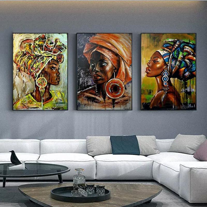 Graffiti Art African Black Woman Posters and Prints Abstract African Girl Canvas Paintings On the Wall Art Pictures Wall Decor