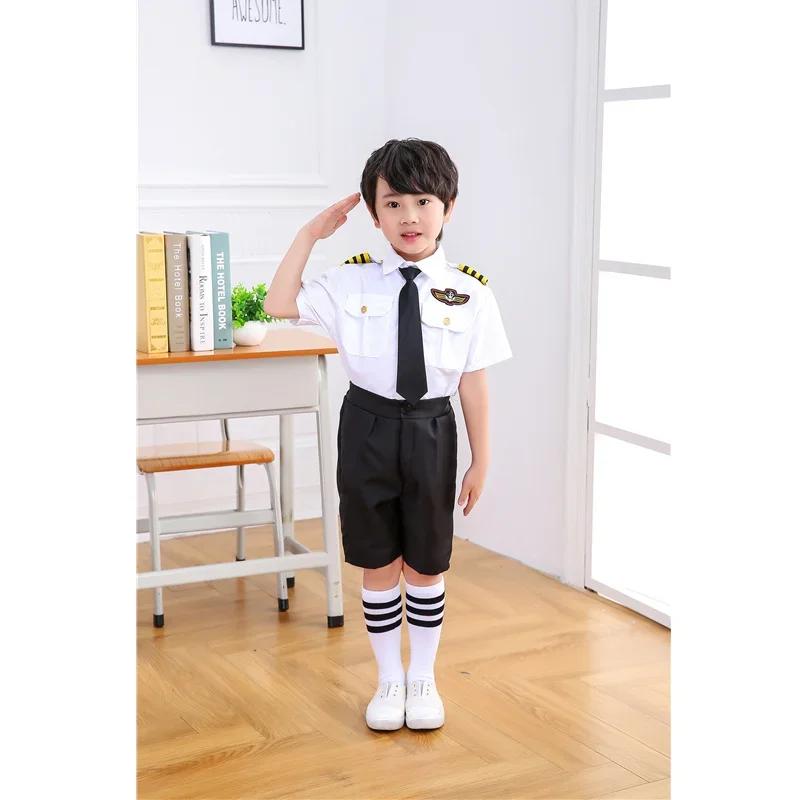 Vlucht Standhouder Costumes Cosplay Pour Enfants Fête d'Halloween Avions Uniformes de Pilote Enfants Performance Métier 110 white