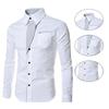Men Shirt Color Block Striped Autumn Winter Temperament Turndown Collar Top for Office