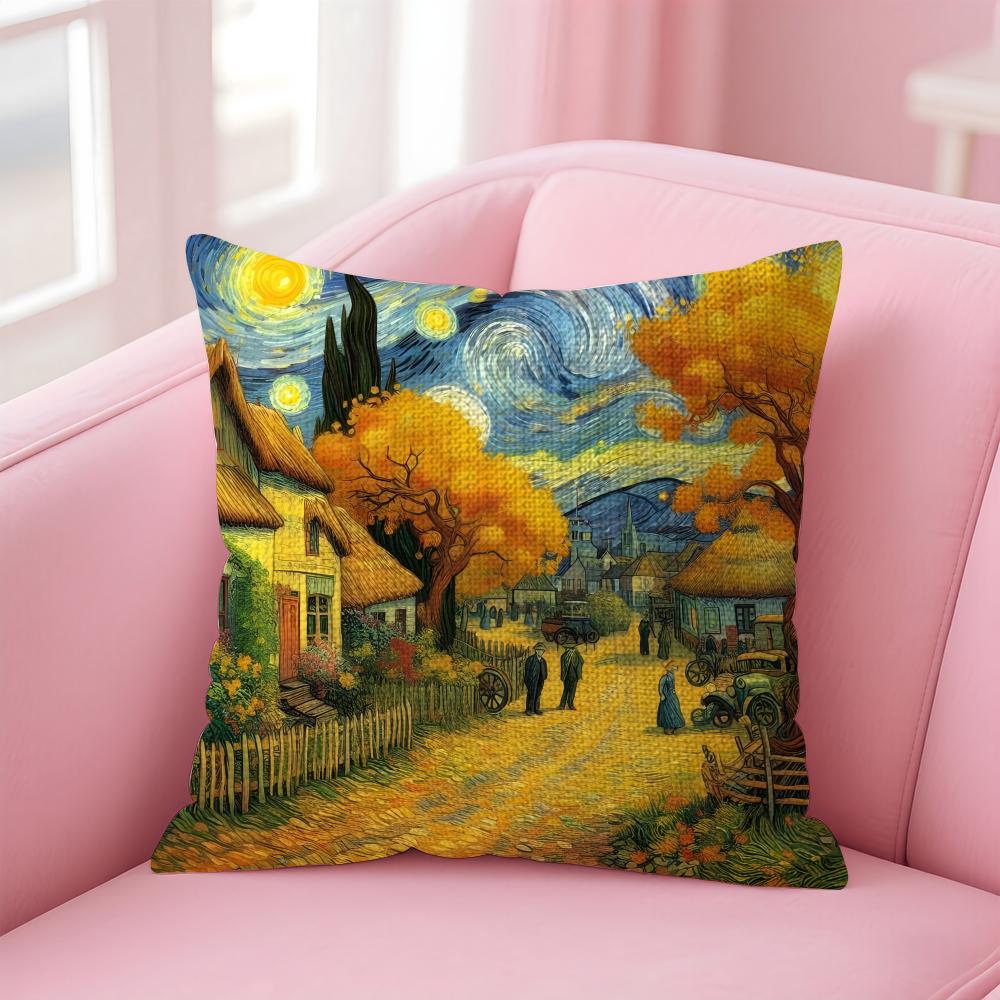 Van Gogh Oil Paintings Cushion Cover Natural Linen Pillow Case DoubleSided Print Decorative Sofa Pillowcase Home Decor Gift