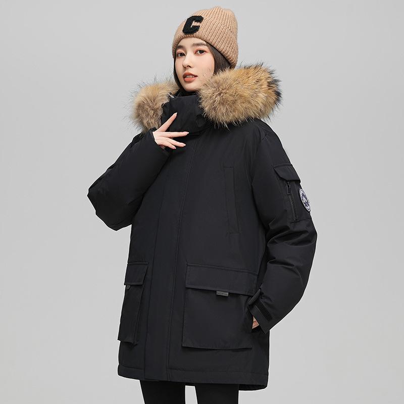 2025 Unisex Winter Down Jacket with Fur Collar – Plush, Hooded, White Duck Down Coat for Men & Women
