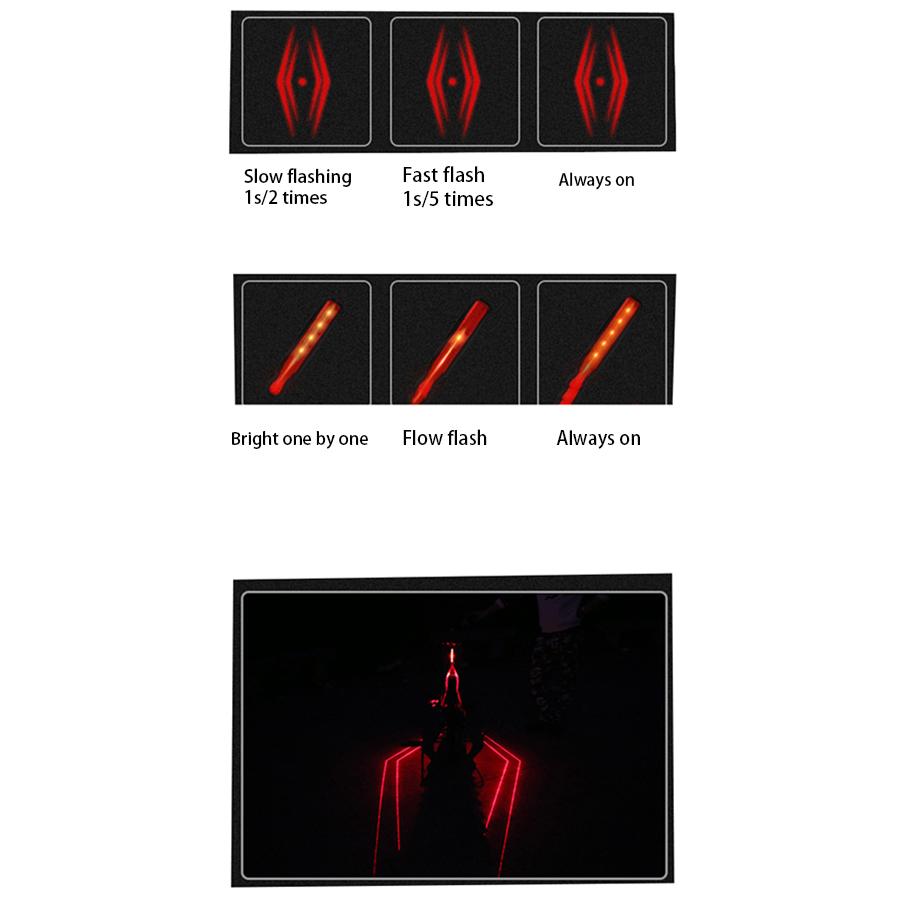 LED & Leser Bicycle Light IPX-5 Waterproof Rate USB Rechargeable Rear Tail Lamp