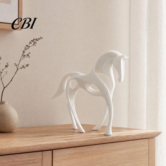 Modern Horse Decoration 3D Printed Abstract Statue, Minimalist Hollow White Figurine for Sculpture Desk Decor, Animal Shape Ornament Home Living Room