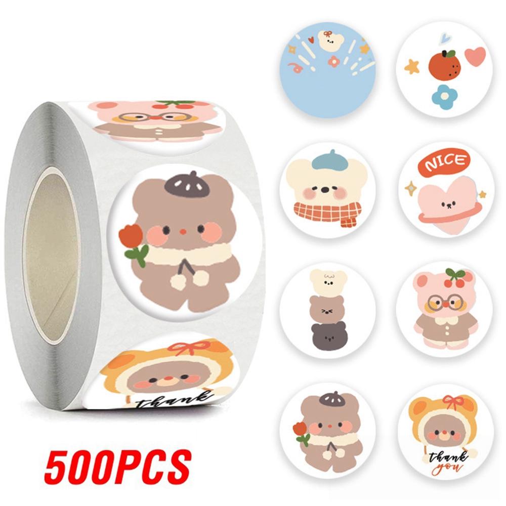 100-500pcs Cute Bear Thank You Sticker Children Sealing Labels Sticker for Gift Envelope Kid Gift Packaging Decorative Stickers