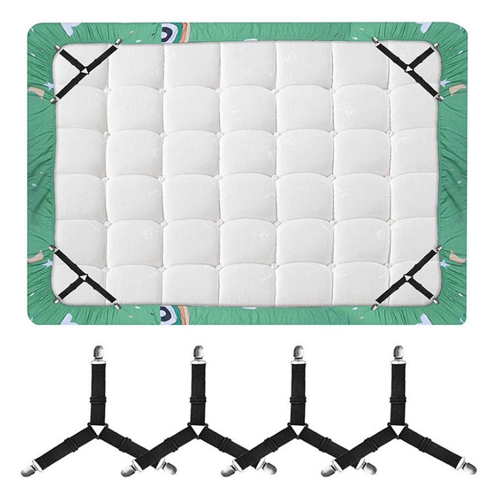 4-Piece Adjustable Non-Slip Triangle Sheet Strap with Clear Elastic Clips - For sofa cushions and bedding, sheet straps