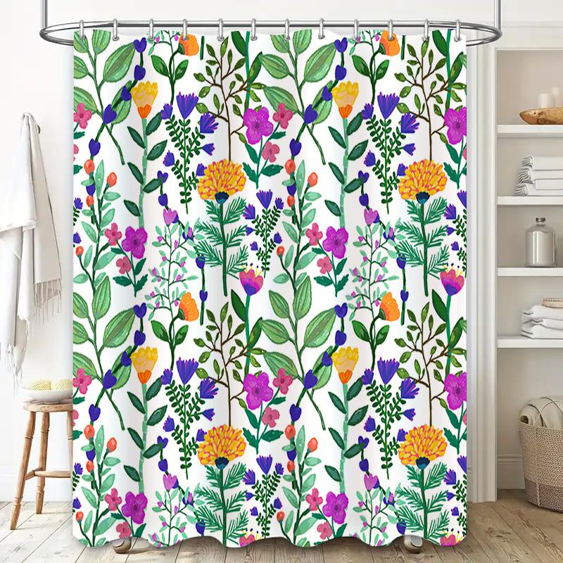 Trendy Floral Shower Curtain 3D Printed Waterproof Fabric for Bathroom Decor Available in Multiple Sizes on