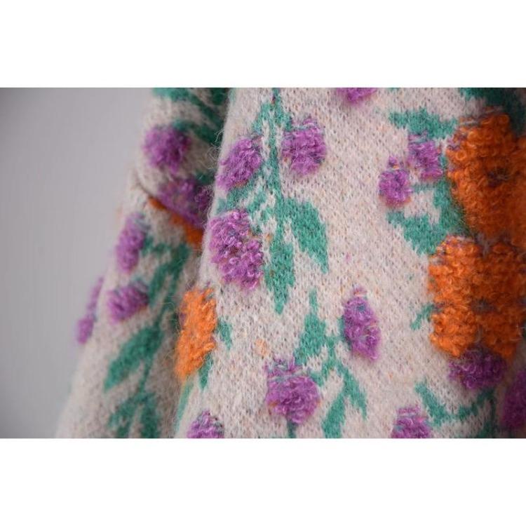 Green Floral Knitting Sweaters Jacket Autumn Winter Oversize Casual Women Cardigan Plus Size Loose Sweater Fashion